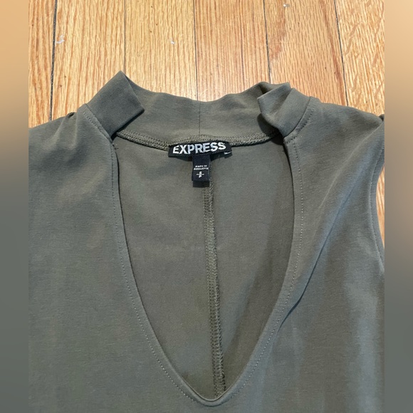 Express Olive Green V-Neck Mini A-Line Dress - Size S - Picture 2 of 3